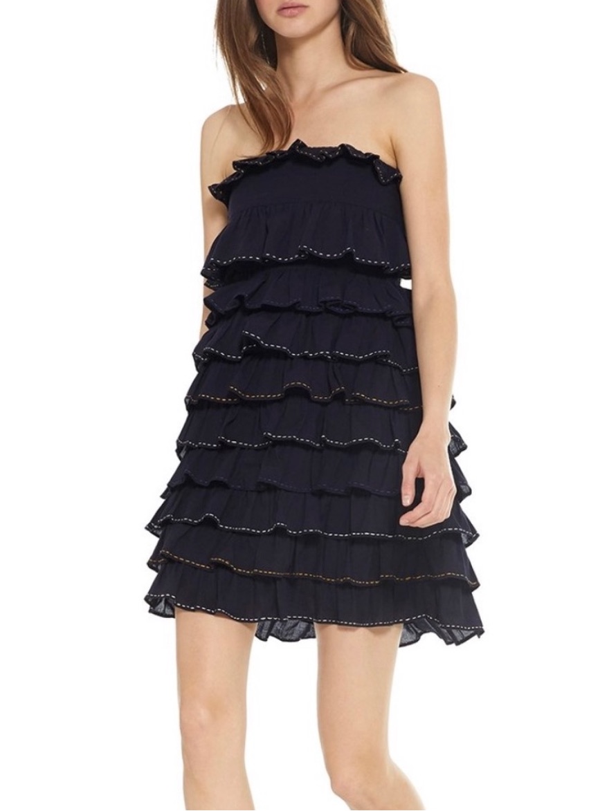 Misa Los Angeles Sibel Strapless Smocked Tiered Ruffle Mini Dress Size Xs Nwt